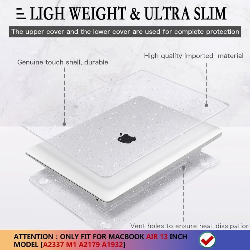 CISSOOK Clear Glitter Star Case for MacBook Air 13 Inch 2021 2020 2019 2018 Release A2337 M1 A2179 A1932, Plastic Sparkly Hard Shell Case with Keyboard Cover for MacBook Air M1 2020-2021 with Touch ID - Image 4